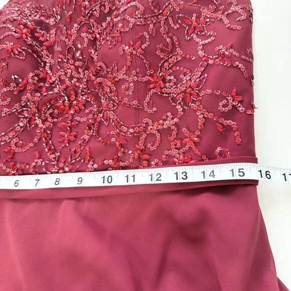 Mori Lee Madeline Gardner Burgundy Beaded Halter Evening Gown 12 Formal Dress - Picture 14 of 15